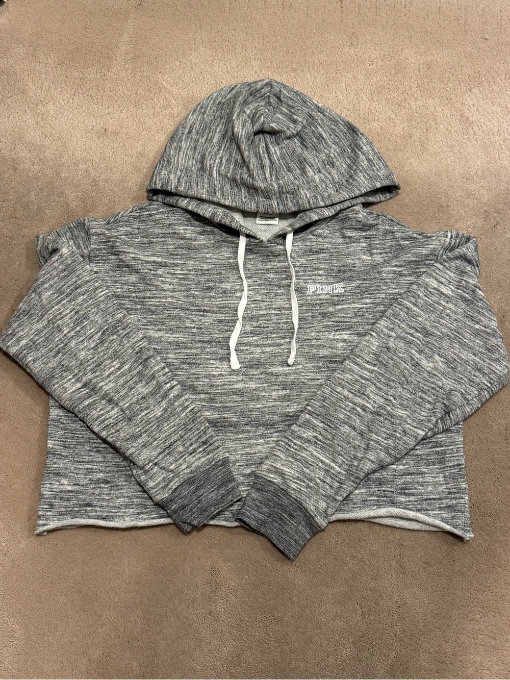 PINK Victoria's Secret Cropped Gray Hooded Sweatshirt